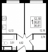 1-комнатная квартира 36,81 м²