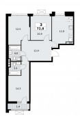 3-комнатная квартира 72,8 м²