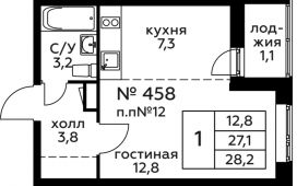 1-комнатная квартира 28,2 м²