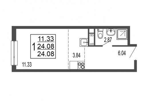 Студия, 24.6 м²