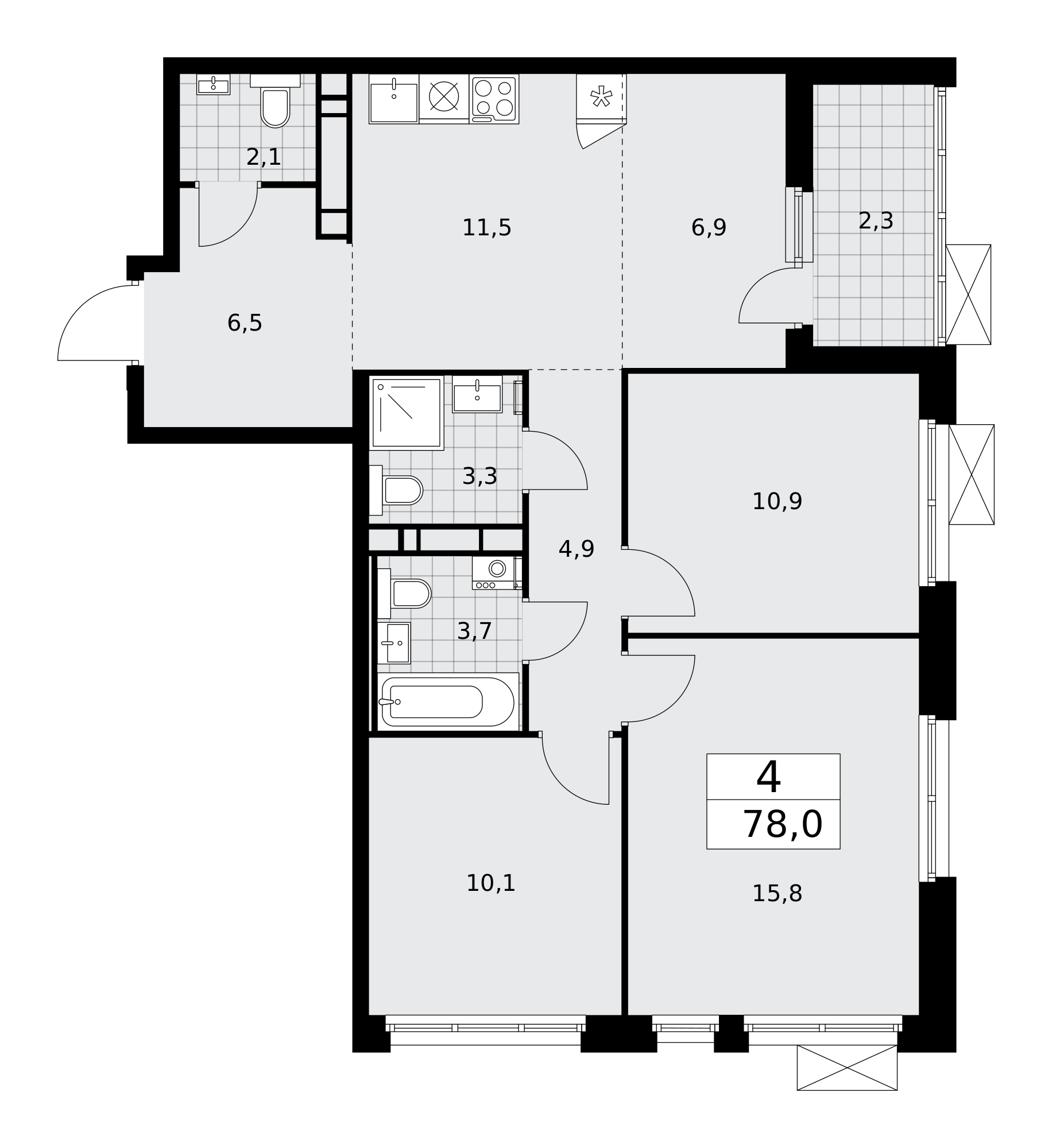 4-комнатная квартира №24К-25.6-996, 78,0 м² за 21,51 млн руб. в ЖК «Скандинавия» - планировка