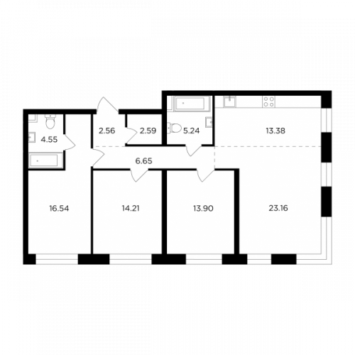 Многокомнатная, 102.78 м²