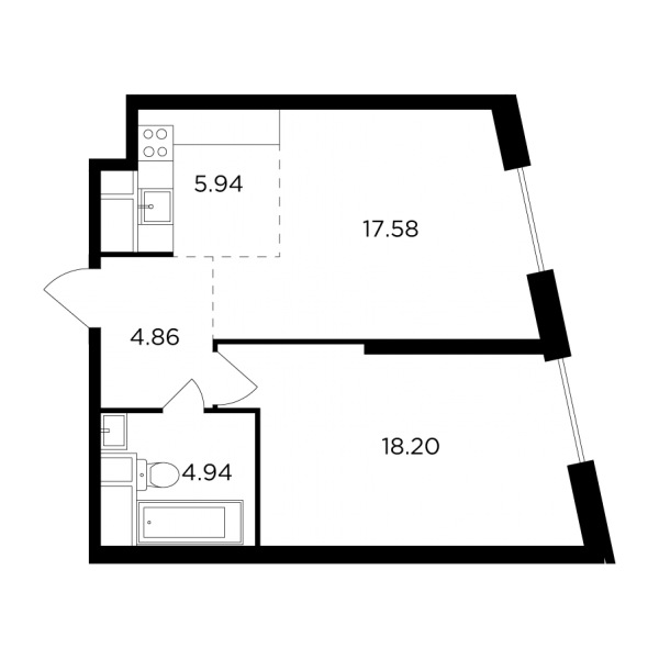 2-комнатная квартира №1172, 51,5 м² за 21,88 млн руб. в ЖК «КутузовGRAD II» - планировка