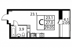 1-комнатная квартира 29,05 м²