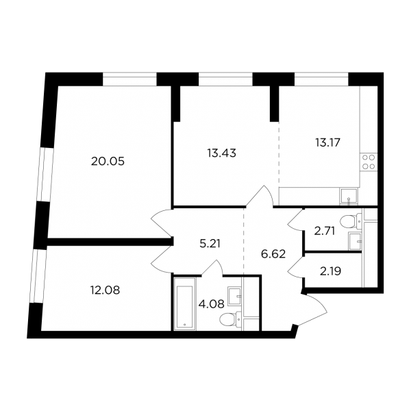 3 комнаты до 79.54