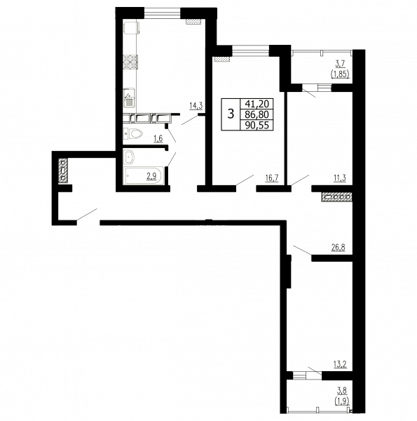 Своб. план., 90.55 м²