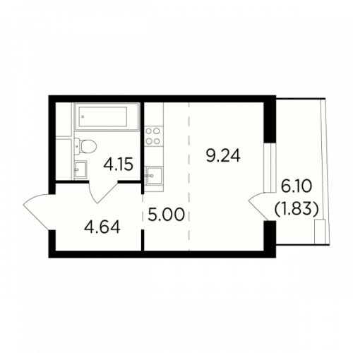 Студия, 24.86 м²