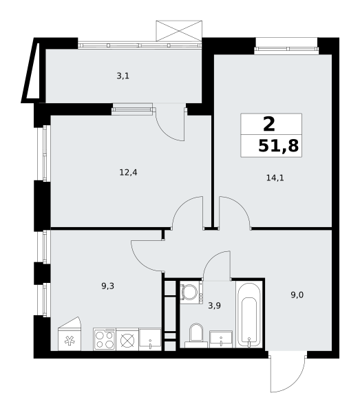 2 комнаты до 51.8