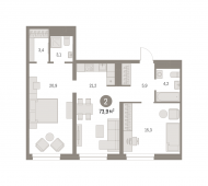 2-комнатная квартира 73,9 м²