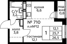1-комнатная квартира 26,5 м²
