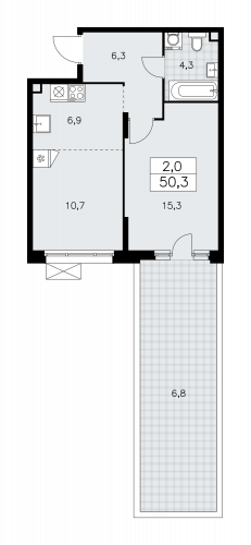 2-комнатная, 50.3 м²