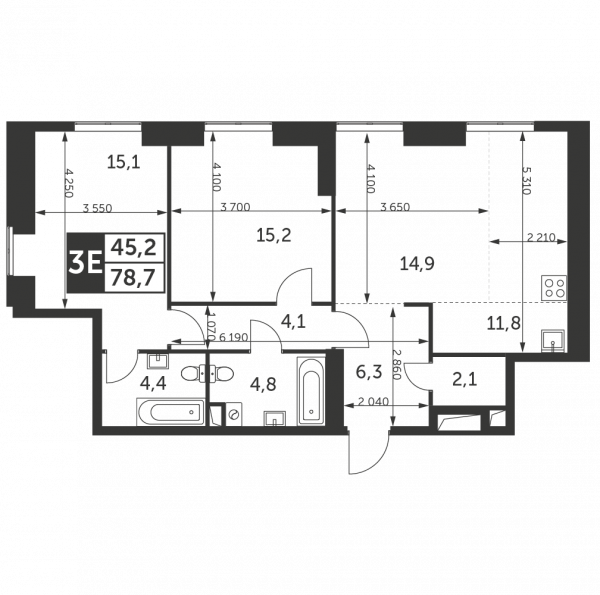 3 комнаты до 78.7