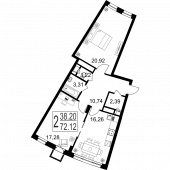 2-комнатная квартира 72,12 м²