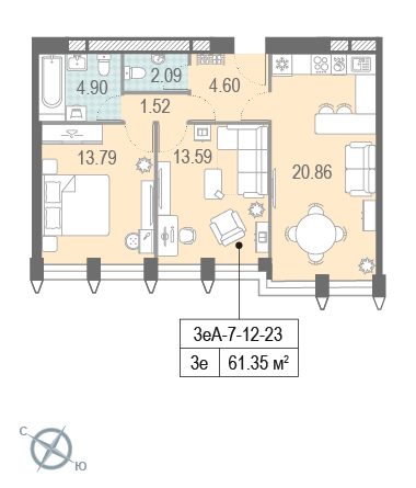 2 комнаты до 61.35