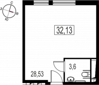 1-комнатная квартира 32,13 м²