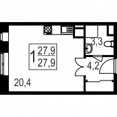 1-комнатная квартира 27.9 м²
