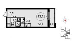 1-комнатная квартира 22,2 м²