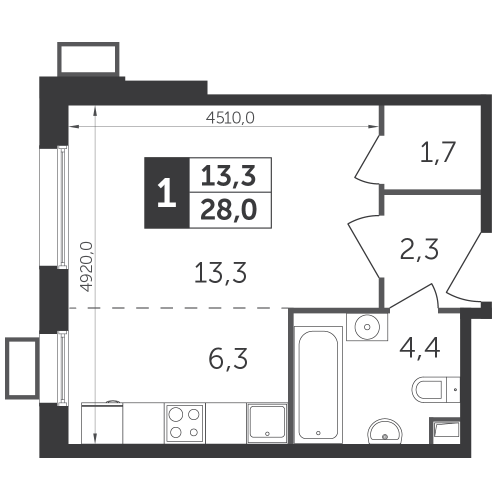 Студия, 27.9 м²