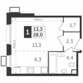 1-комнатная квартира 27,9 м²