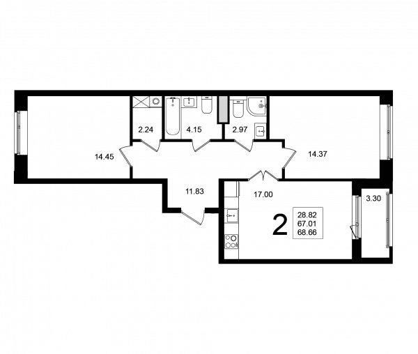 2 комнаты до 68.66