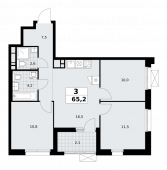 3-комнатная квартира 65,2 м²