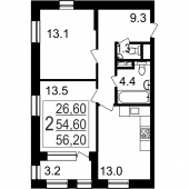2-комнатная квартира 56,2 м²