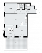 3-комнатная квартира 75,9 м²