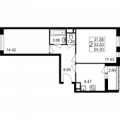 2-комнатная квартира 54,93 м²