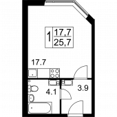 1-комнатная квартира 25.7 м²