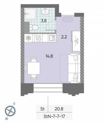 Студия, 20.8 м²