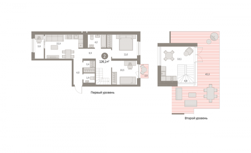 2-комнатная, 126.14 м²