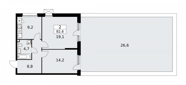 2 комнаты до 82.6