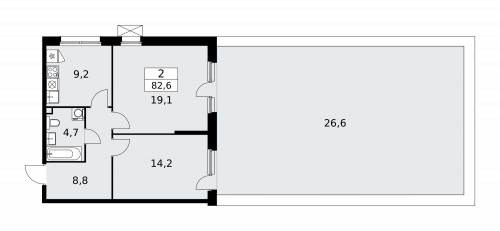 2-комнатная, 82.6 м²