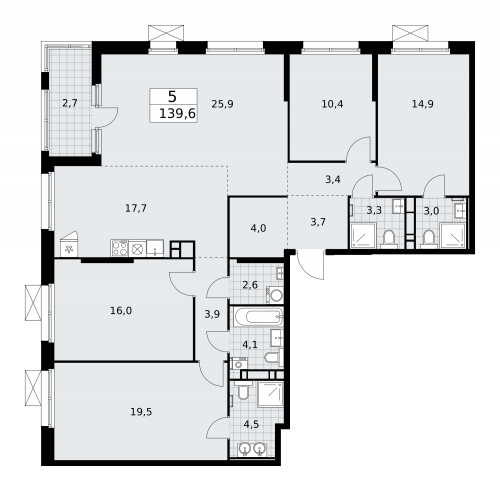 Многокомнатная, 139.6 м²