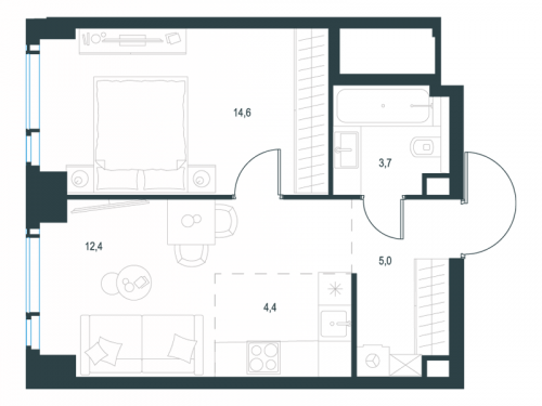 2-комнатная, 40.1 м²