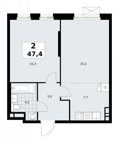 2-комнатная, 47.4 м²