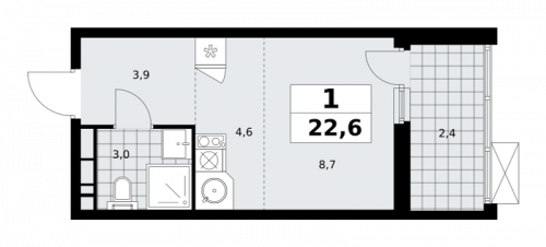 1-комнатная, 22.6 м²