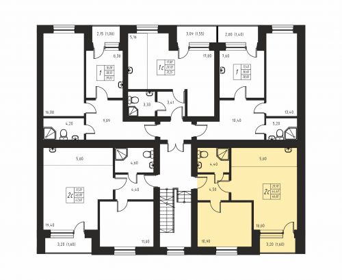 2-комнатная, квартира, 44.4 м²