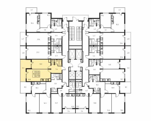 1-комнатная, квартира, 41.2 м²