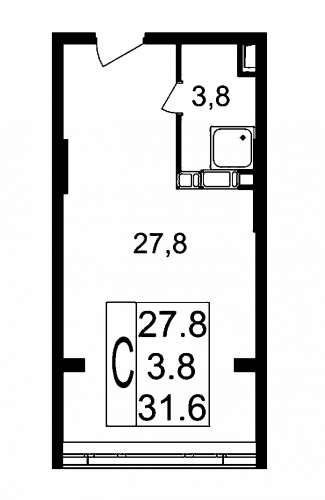 Студия, 31.6 м²