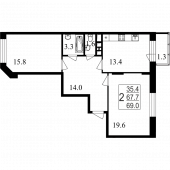 2-комнатная квартира 69 м²