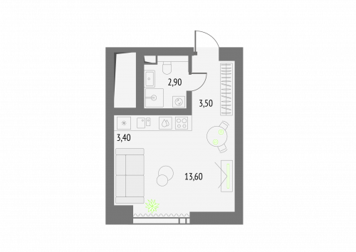 Студия, 23.8 м²