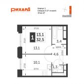 1-комнатная квартира 32,5 м²