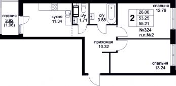 2-комнатная квартира 55,21 м²