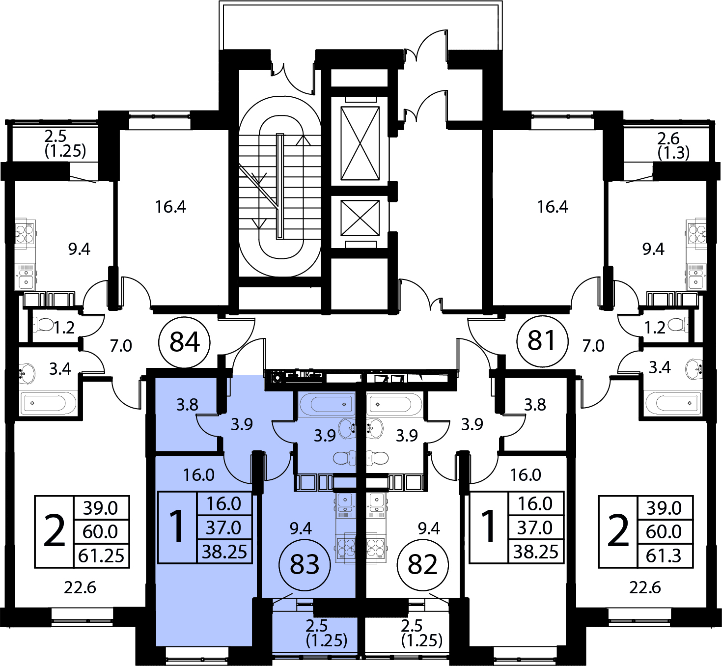 1-комнатная квартира №83, 38,3 м² за 6,46 млн руб. в ЖК «Космос» - планировка