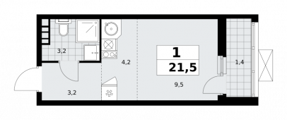 1-комнатная квартира 21,5 м²