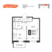 1-комнатная квартира 35,3 м²
