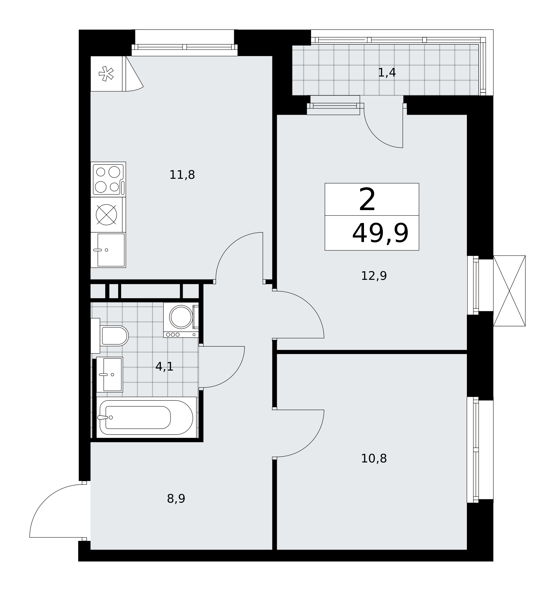 2-комнатная квартира №24К-25.5-888, 49,9 м² за 14,78 млн руб. в ЖК «Скандинавия» - планировка