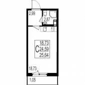 1-комнатная квартира 25,64 м²
