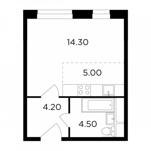 Студия, 28 м²